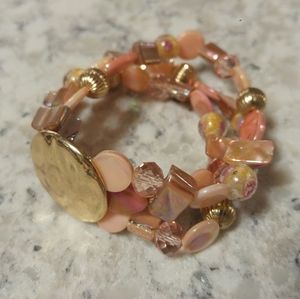 Natural Stone Shell MultiStrand Peach Pink Bracele